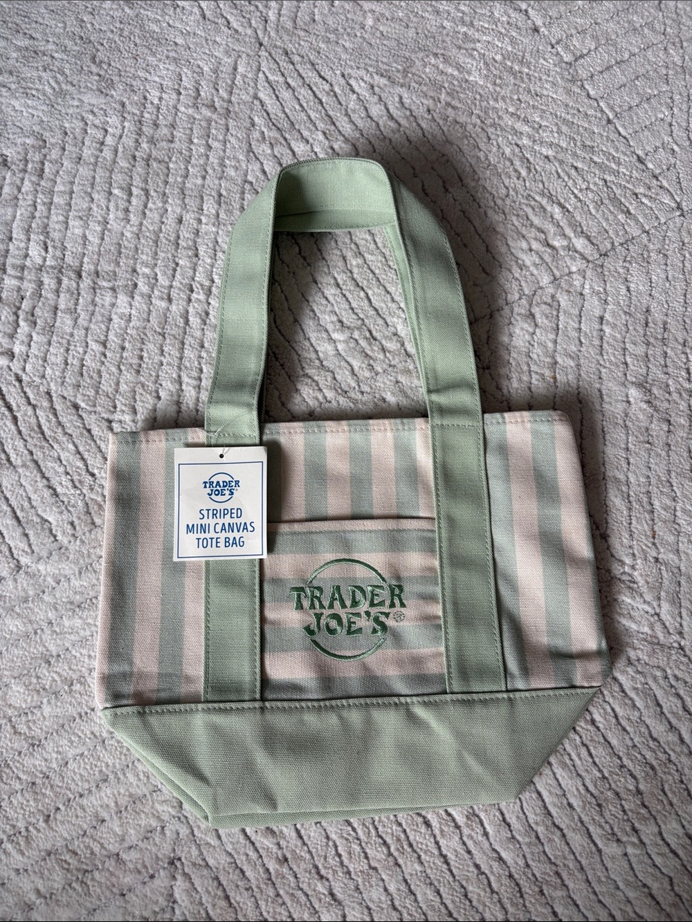 Limited Edition Trader Joe's Striped Mini Canvas Tote Bag - Light Green